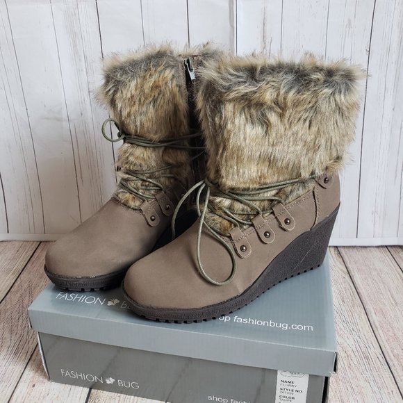 FASHION BUG FLURRY TAUPE ANKLE BOOTS - Picture 3 of 6